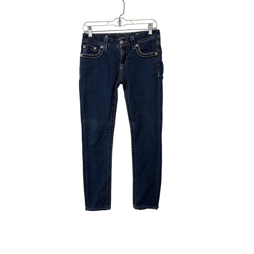 Miss Me Skinny Jeans Womens 27 Dark Wash Embellished Rhinestone Cross Pockets